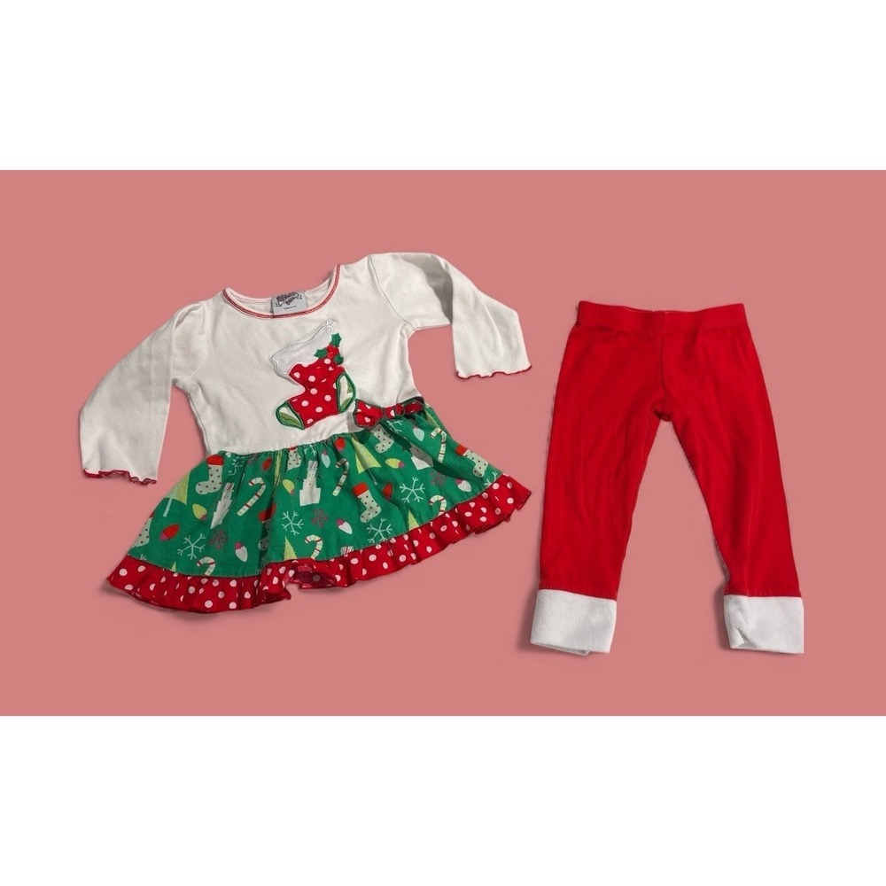 Ann Loren 2 Piece Stocking Embellished Holiday Outfit‎ Girls Size 2-3T